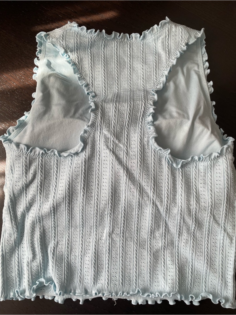 JoyLab ribbed seamless support tank top Light Blue Knit Ruffled Tank Top - large - Picture 6 of 9